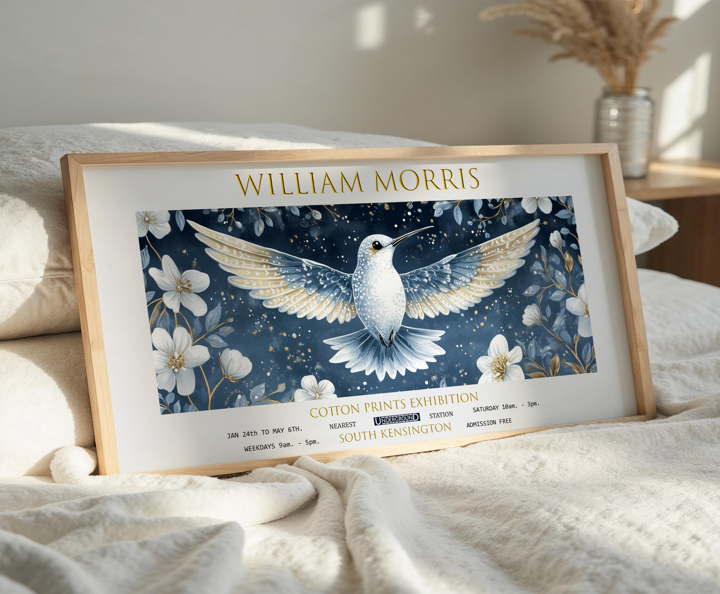 Print, William Morris Hummingbird, Vintage Botanical Panoramic Wall Art