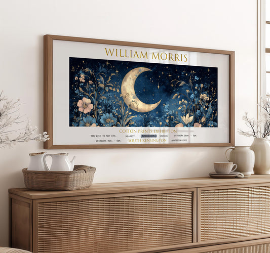 William Morris Moon & Stars Art Print: Vintage Panoramic Wall Decor