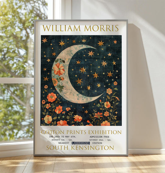 William Morris Moon & Stars Print: Vintage Floral Exhibition Poster