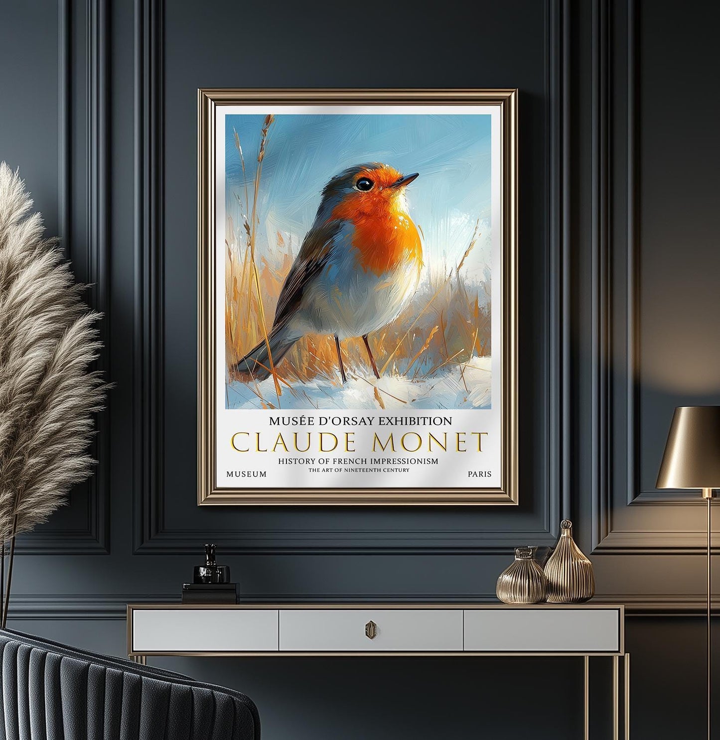 Claude Monet Robin Print: Vintage Winter Landscape Art