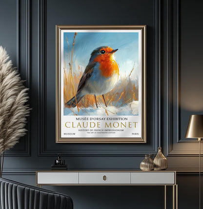 Claude Monet Robin Print: Vintage Winter Landscape Art