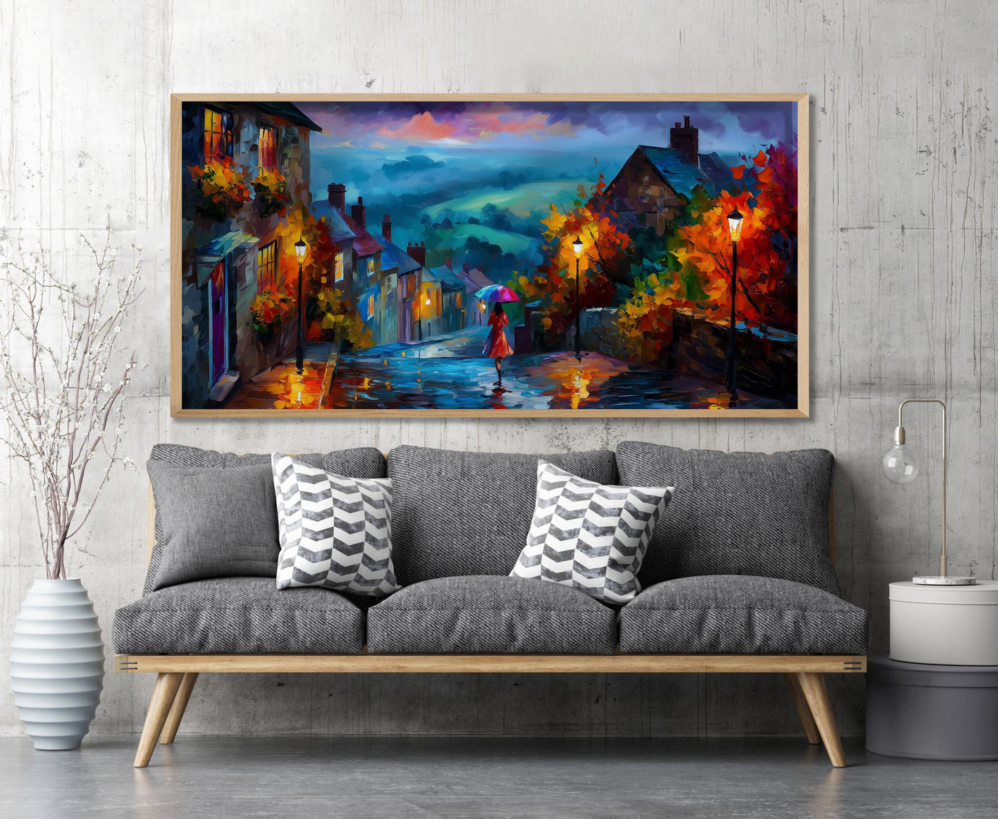 Gold Hill Shaftesbury Print – Dorset Wall Art – Rainy Village Panoramic Print