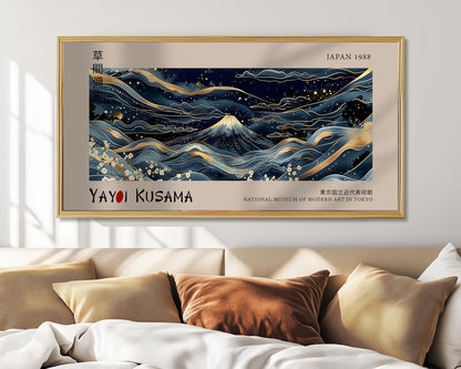 Mount Fuji Japanese Print: Gold Abstract Landscape, Yayoi Kusama Inspired Art