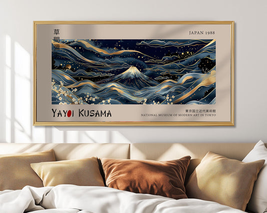 Mount Fuji Japanese Print: Gold Abstract Landscape, Yayoi Kusama Inspired Art