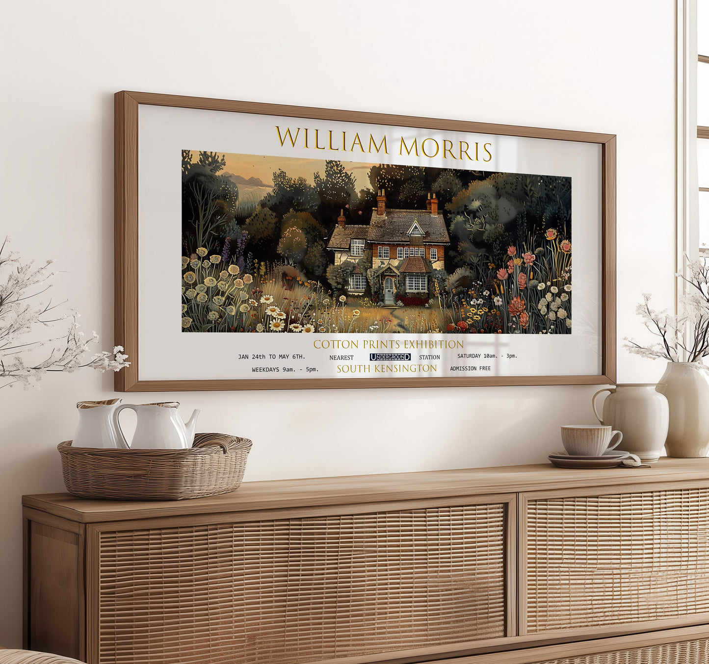 Print, William Morris Panoramic Botanical, English Cottage Wall Art