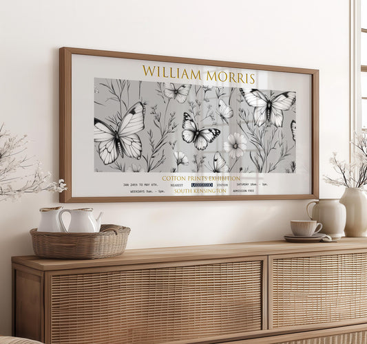 William Morris Butterflies Print: Vintage Floral Panoramic Wall Art