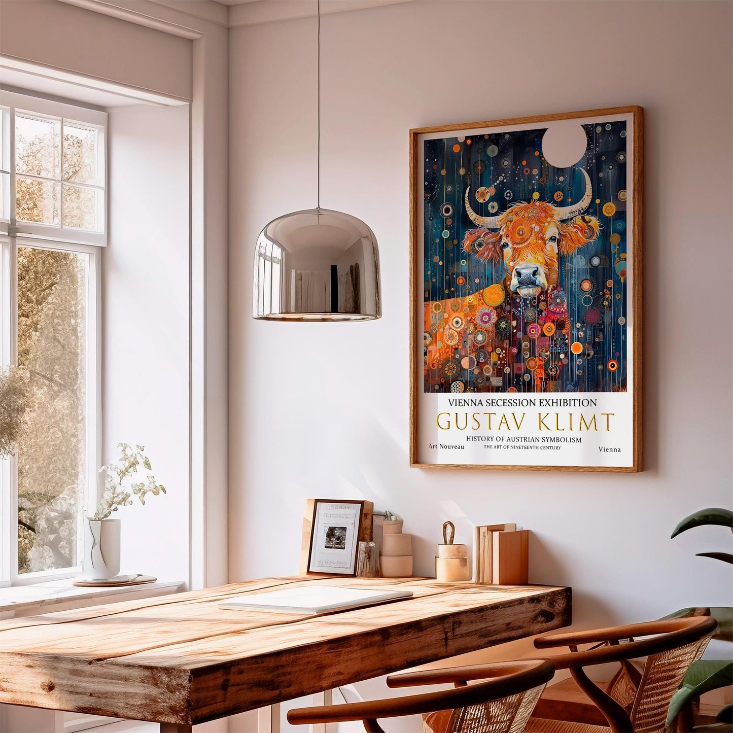 Gustav Klimt Art Print – Opulent Highland Cow Vintage Wall Art Decor