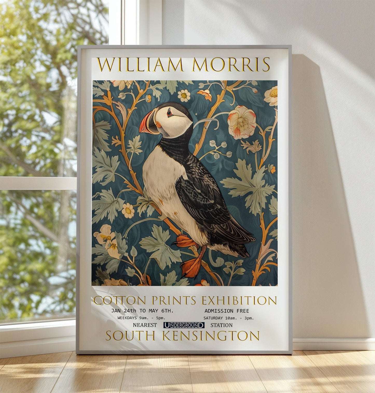 William Morris Puffin Print: Vintage Floral Exhibition Poster