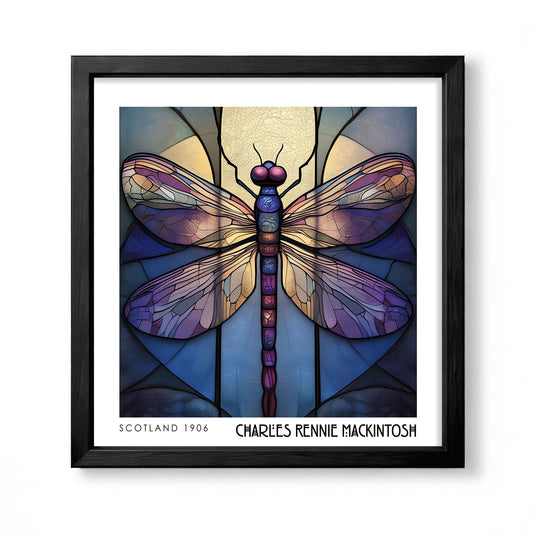 Charles Rennie Mackintosh Stained Glass Dragonfly Print – Art Nouveau Wall Art - Art Deco Poster