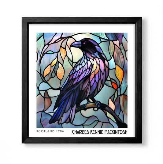 Rennie Mackintosh Stained Glass Decor - Art Nouveau Poster - Raven Wall Art