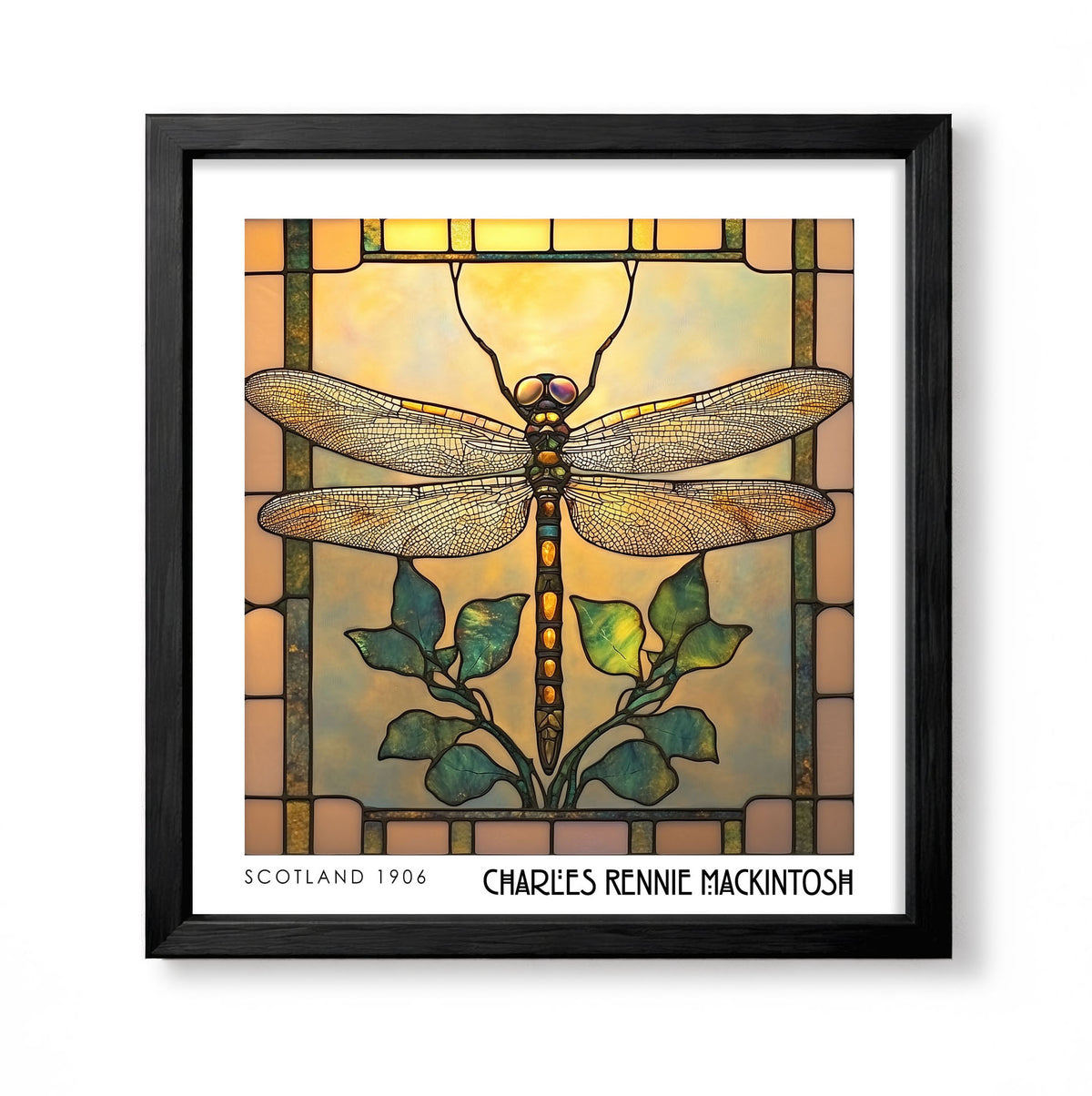Rennie Mackintosh Dragonfly Print - Stained Glass Decor - Art Nouveau Poster