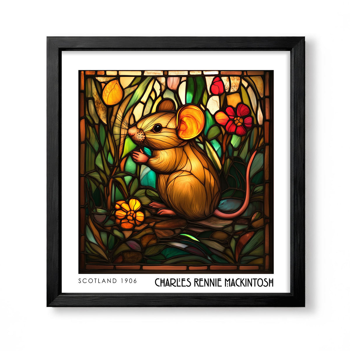 Rennie Mackintosh Field Mouse Print - Stained Glass Decor - Art Nouveau Poster