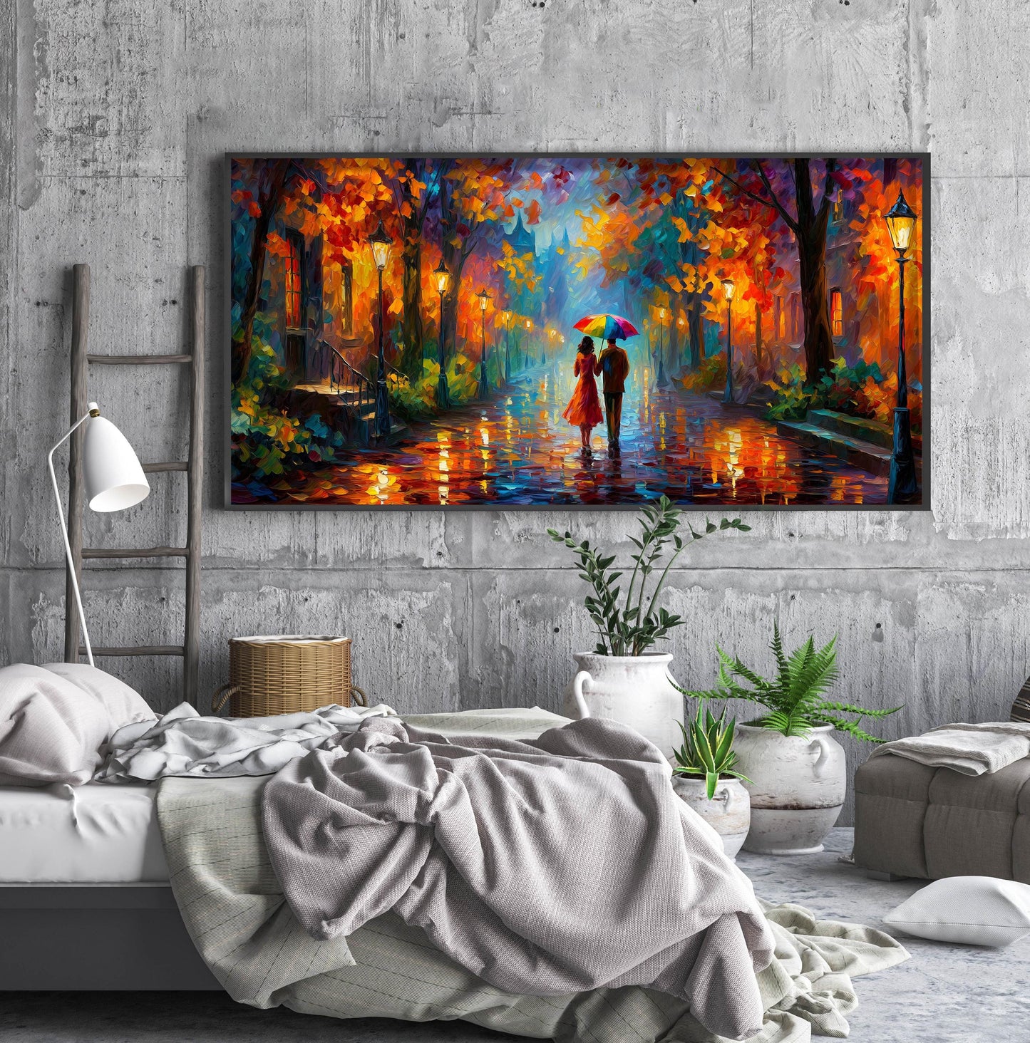 Romantic Rainy Autumn Street Panoramic Print