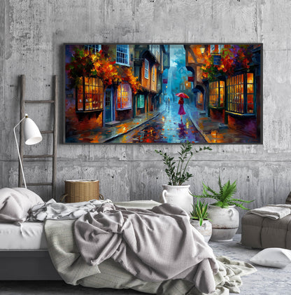 York Shambles Art Print – Rainy York Wall Art – Colourful Umbrella Panoramic Print