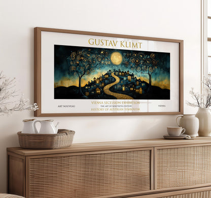 Gustav Klimt Starry Night Village Print: Art Nouveau Golden Landscape