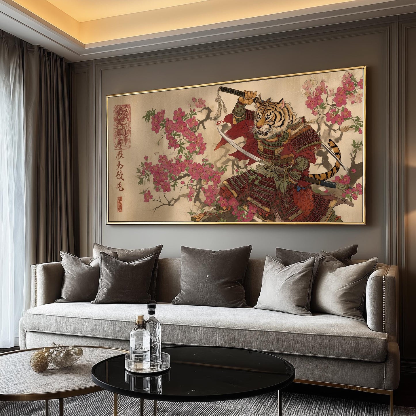Samurai Tiger Panoramic Print: Japanese Ukiyo-e Art
