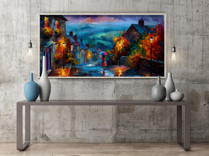 Gold Hill Shaftesbury Print – Dorset Wall Art – Rainy Village Panoramic Print