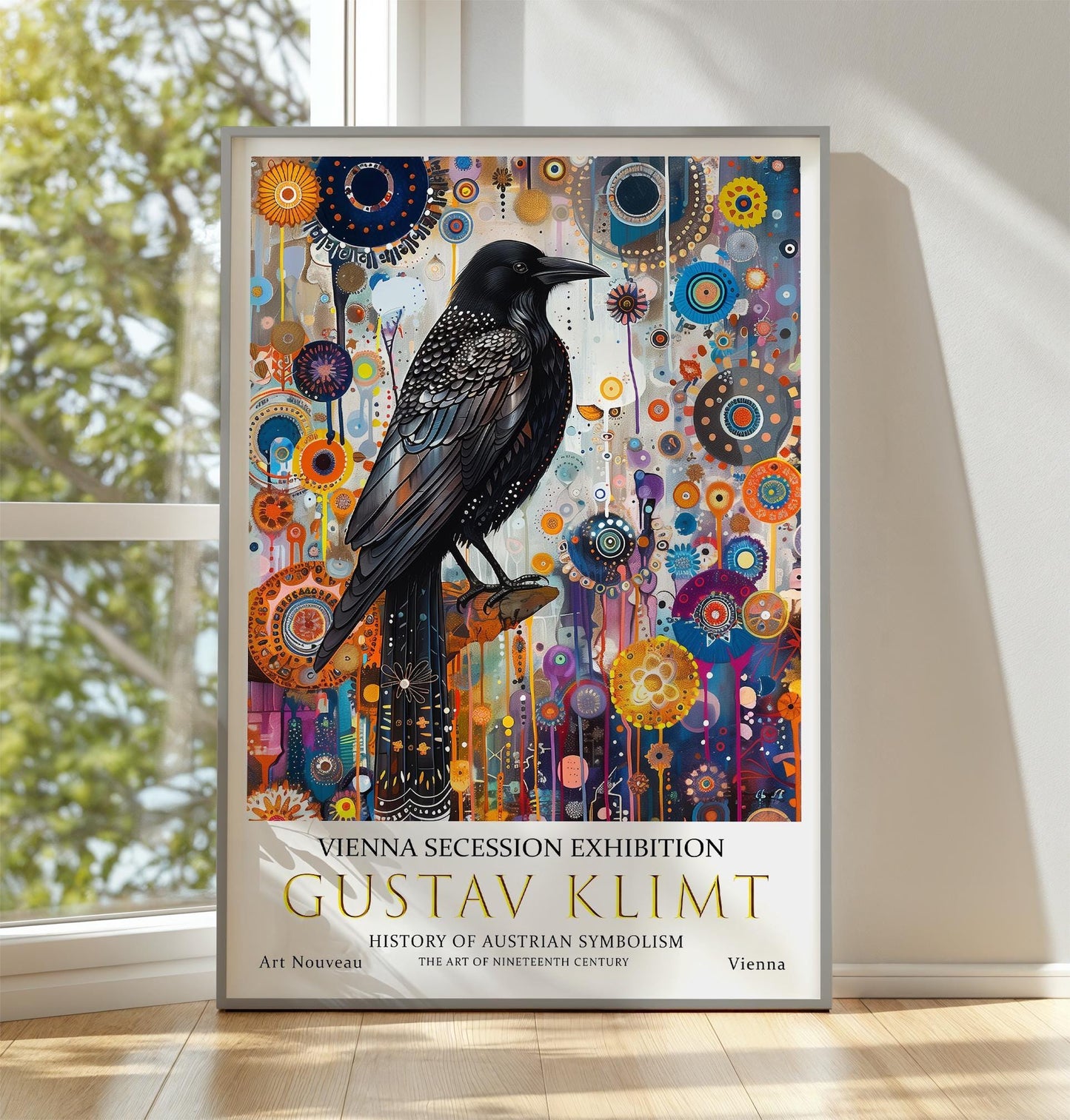 Klimt Crow Art Print – Richly Detailed Vintage Bird Artwork | Gilded Poster