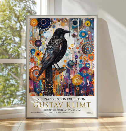 Klimt Crow Art Print – Richly Detailed Vintage Bird Artwork | Gilded Poster