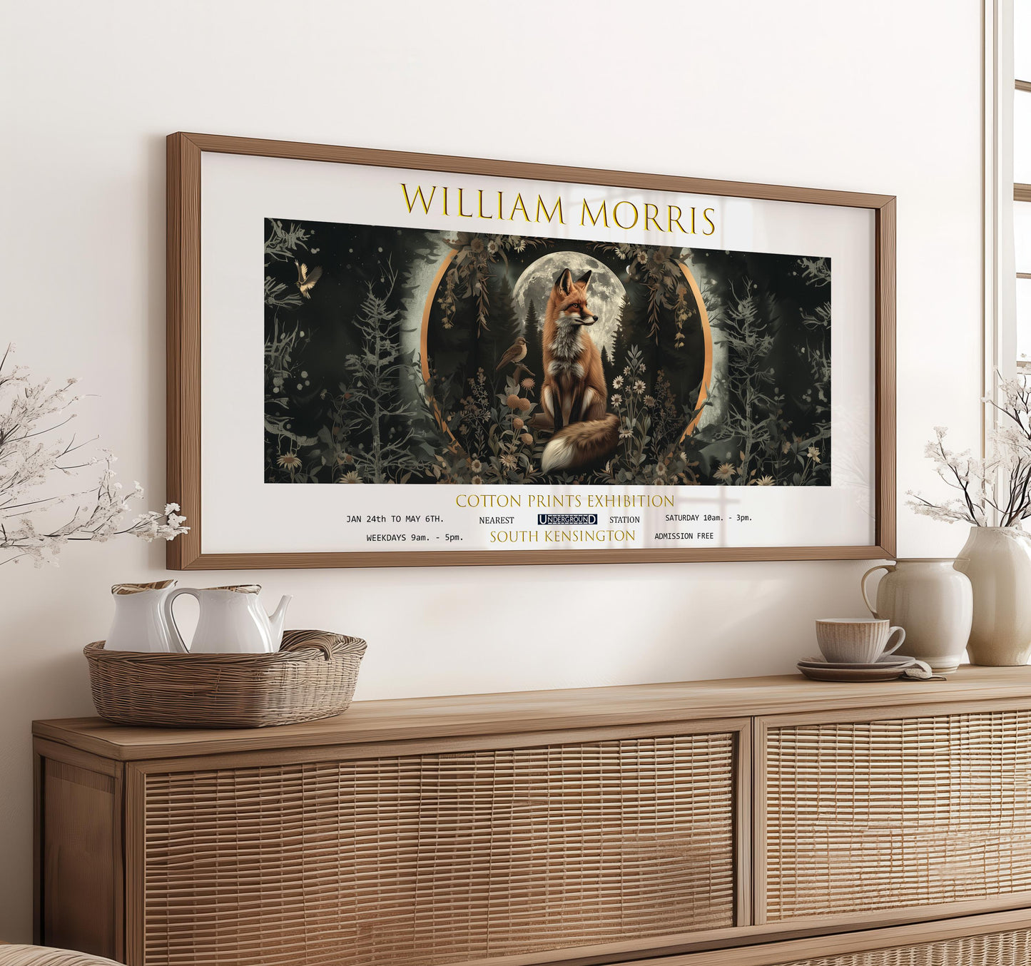 William Morris Fox Print: Vintage Botanical Art, Moonlit Forest