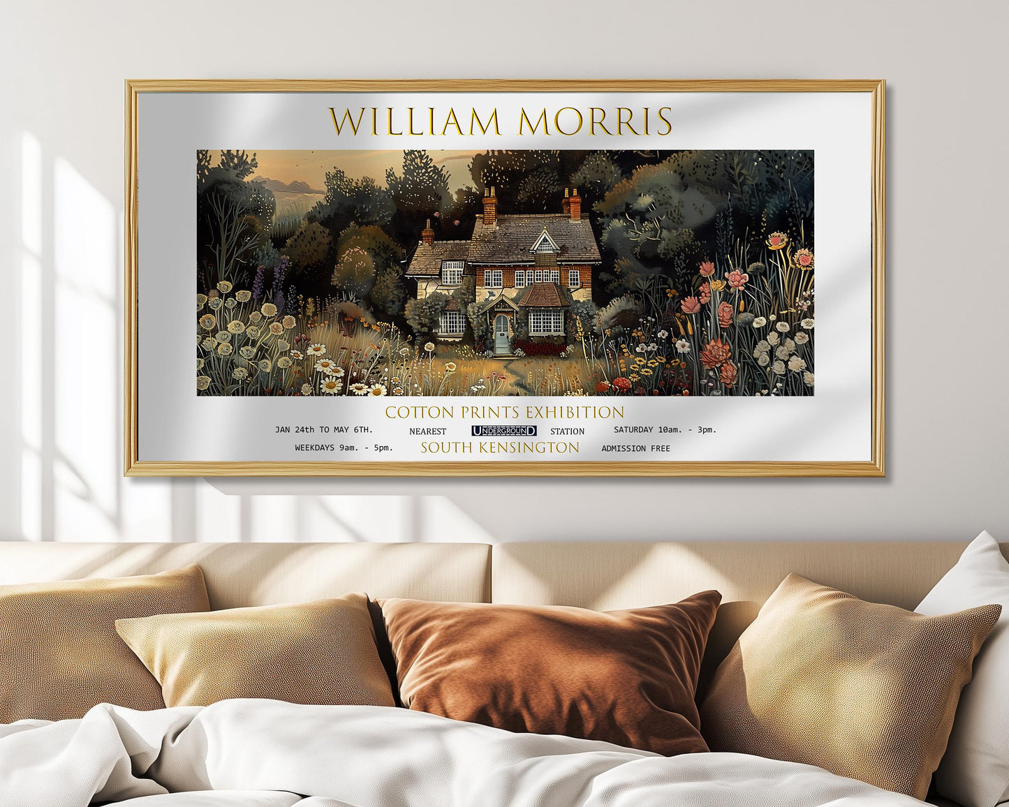Print, William Morris Panoramic Botanical, English Cottage Wall Art