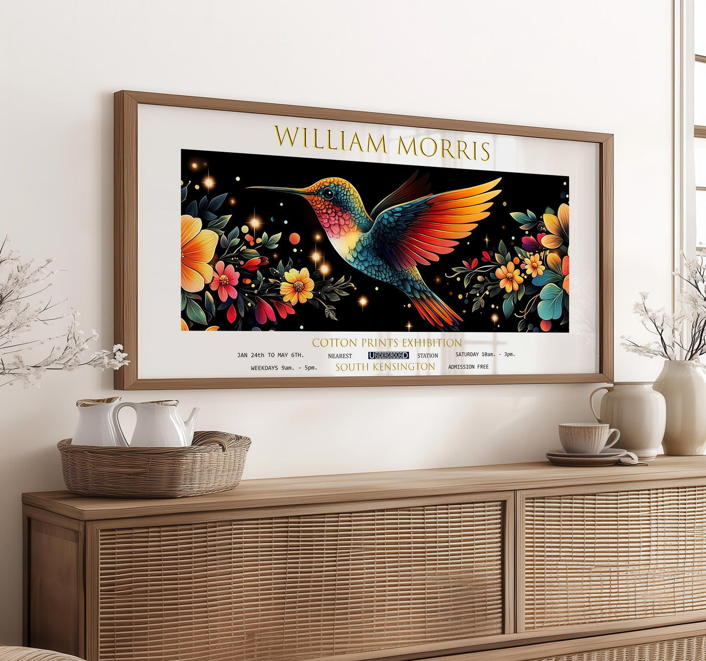 William Morris Hummingbird Print: Vintage Floral Exhibition Art