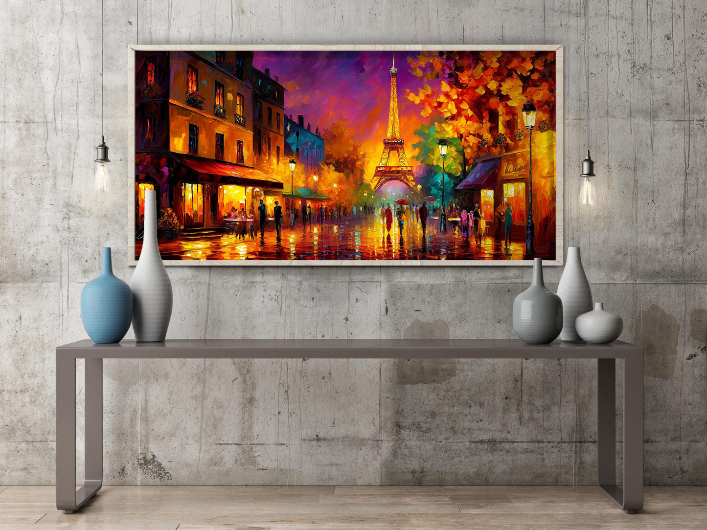 Eiffel Tower Art Print – Paris Panoramic Print – Colourful Paris Cityscape