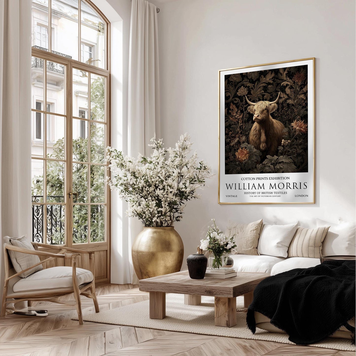 Highland Cow Print in William Morris Style: Victorian Botanical Wall Art
