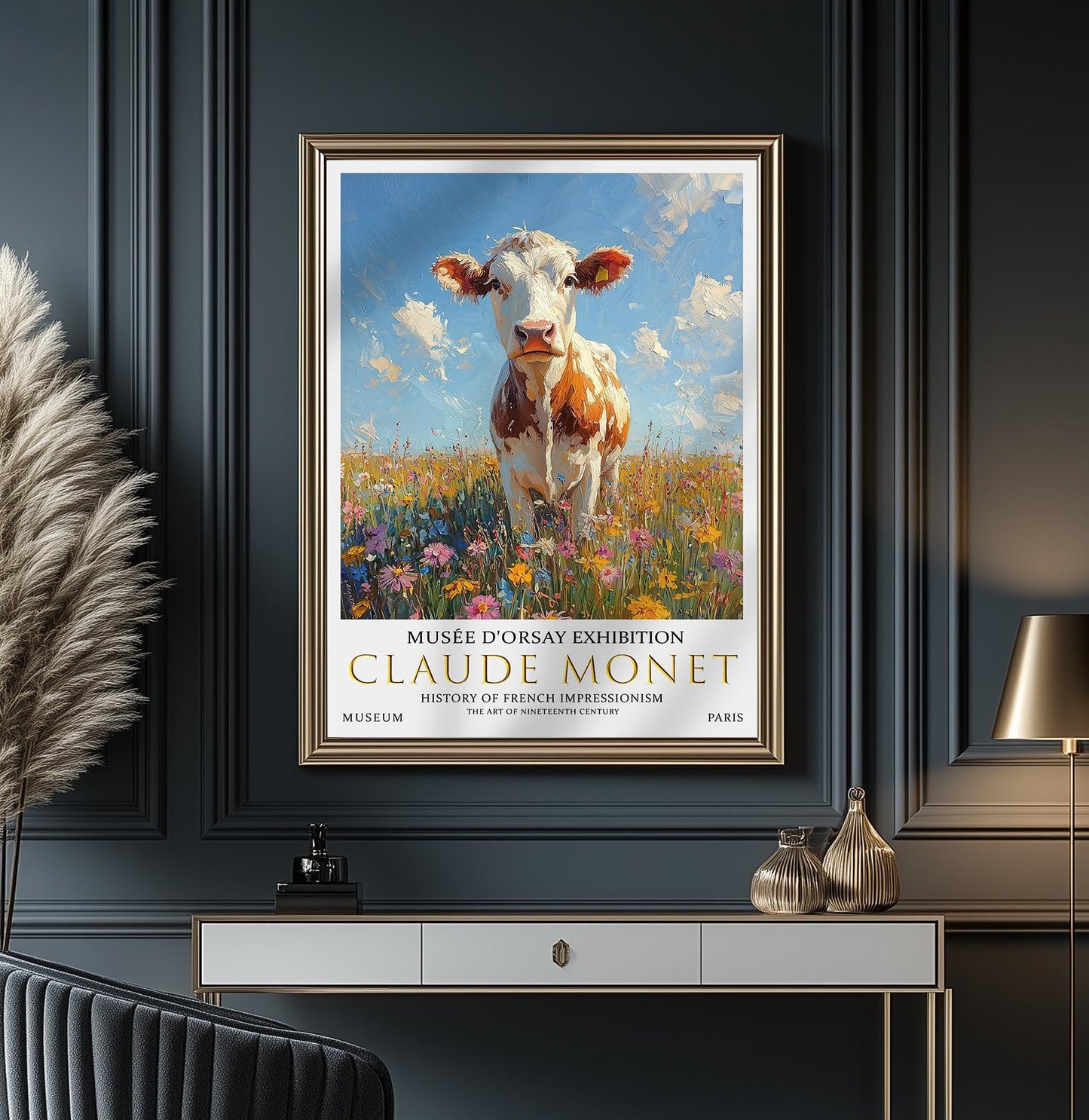 Claude Monet Cow Print: Impressionist Field of Wildflowers (Unframed)