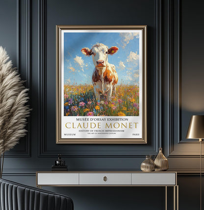 Claude Monet Cow Print: Impressionist Field of Wildflowers (Unframed)