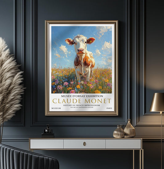 Claude Monet Cow Print: Impressionist Field of Wildflowers (Unframed)