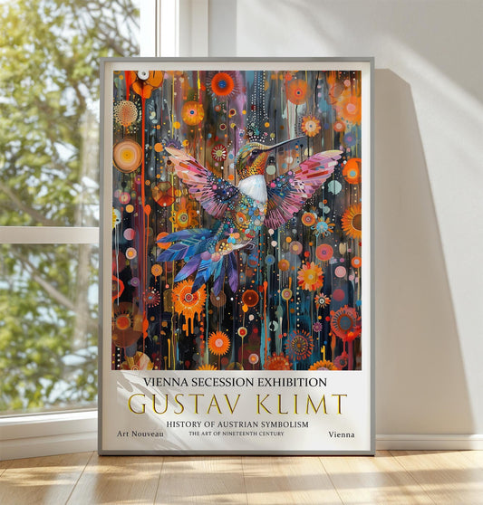 Gustav Klimt Print – Art Nouveau Decor | Vintage Floral Hummingbird Poster