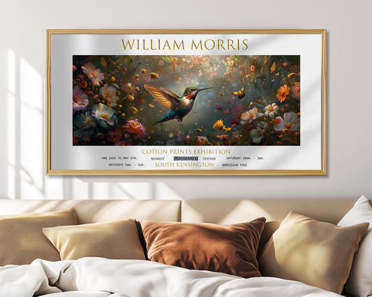 William Morris Hummingbird Print: Vintage Floral Panoramic Wall Art