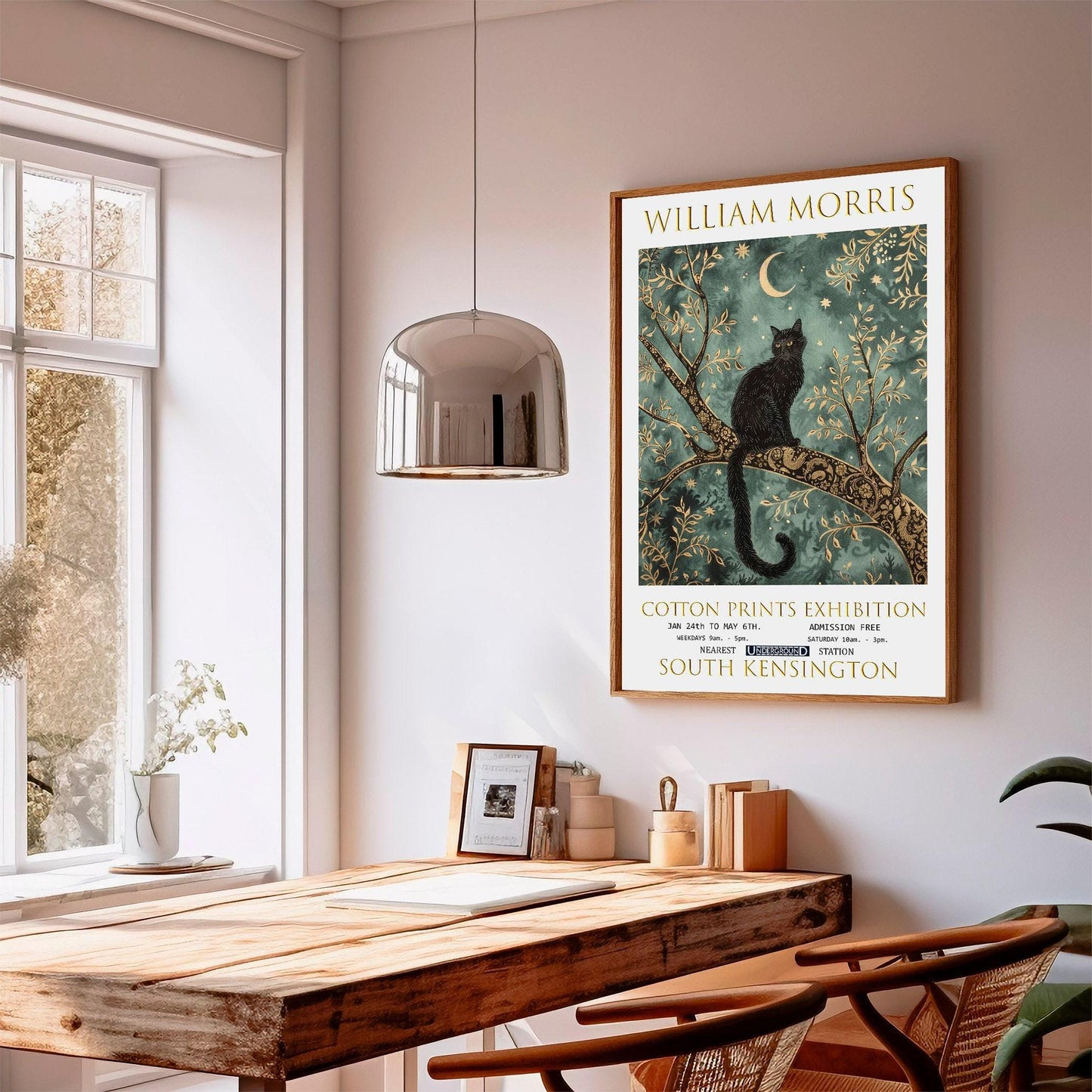 William Morris Black Cat Print: Vintage Floral Wall Art