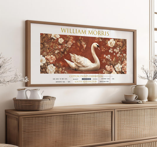 William Morris Swan Print: Vintage Floral Panoramic Wall Art
