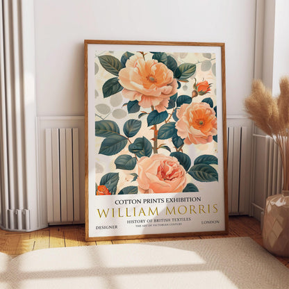 William Morris Wall Art – Vintage Floral Print Peach Rose Poster in Botanical Style