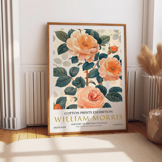 William Morris Wall Art – Vintage Floral Print Peach Rose Poster in Botanical Style