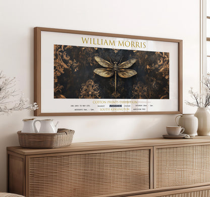 Panoramic Print, William Morris Dragonfly, Botanical Vintage Wall Art
