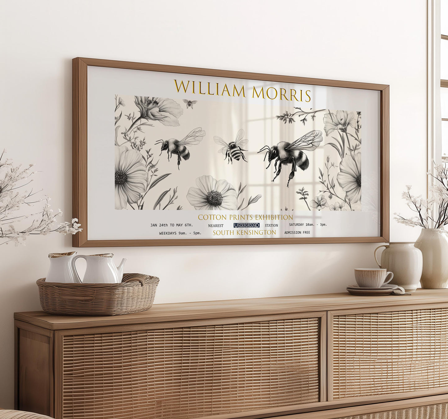 Print, William Morris Bees: Vintage Botanical Panoramic Art