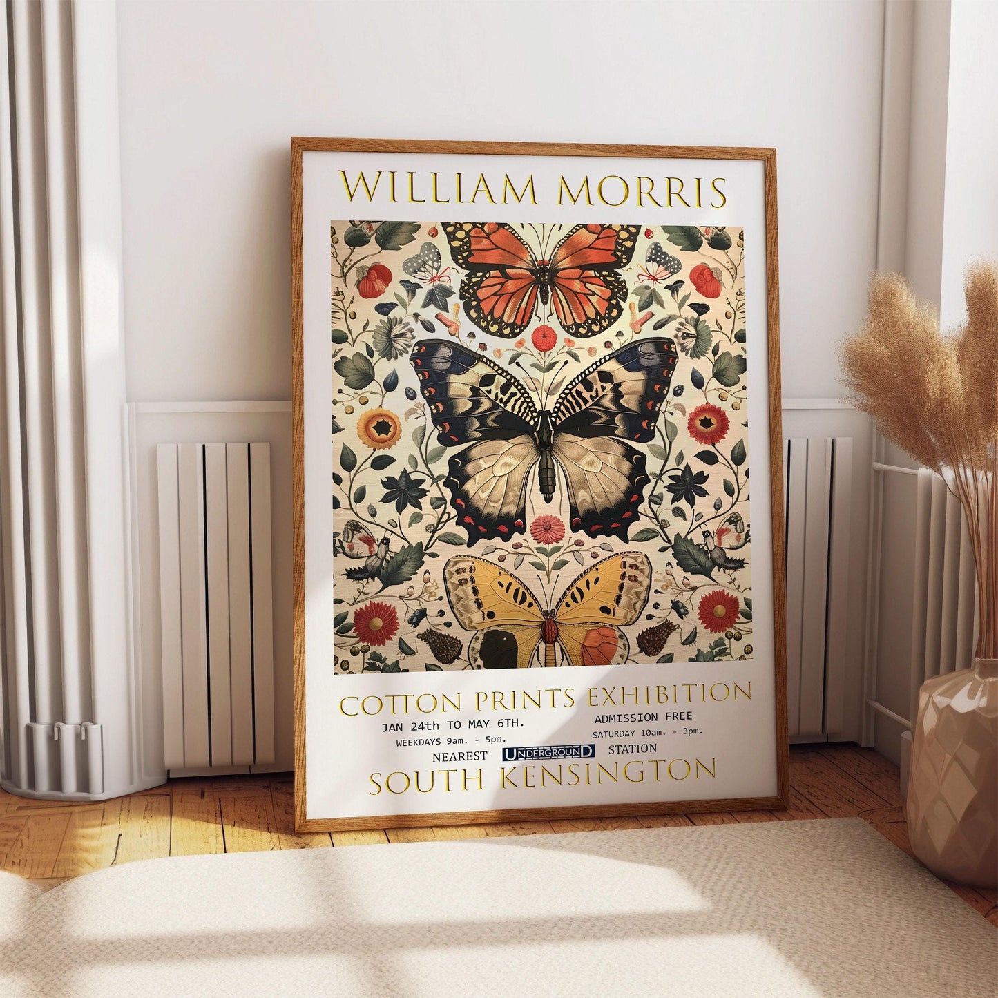 William Morris Wall Art – Vintage Floral Print With Classic Butterfly Motif