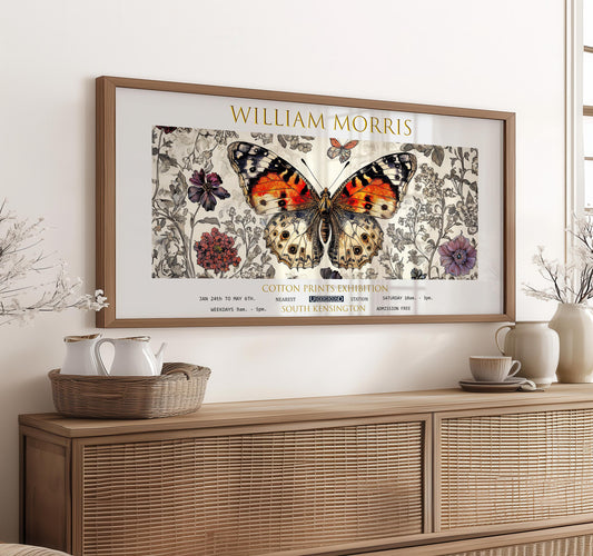 William Morris Butterfly Print: Vintage Floral Panoramic Wall Art