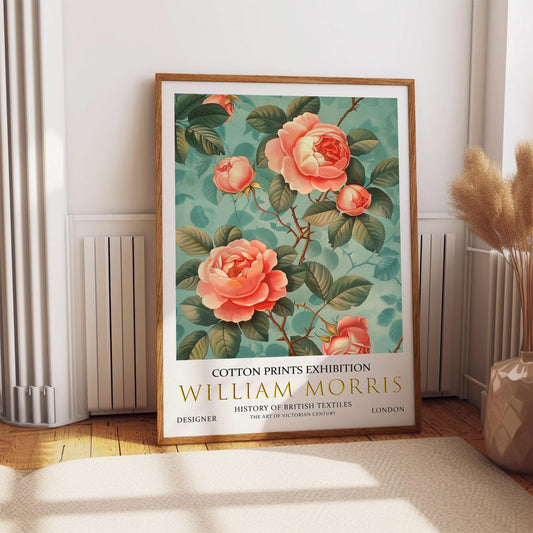William Morris Poster - Vintage Peach Rose Print | Botanical Art Print
