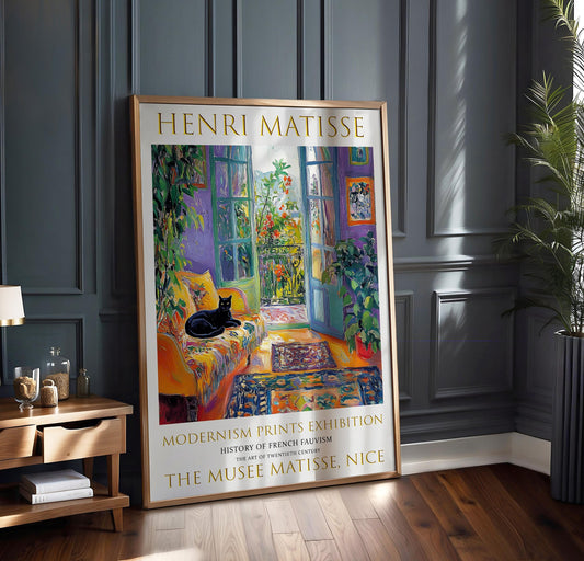Matisse Inspired Art Print: Balcony View, Fauvist Cat Painting