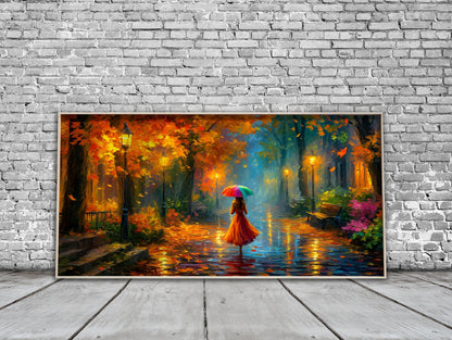 Colourful Umbrella Autumn Park PANORAMIC WALL ART Picture Print