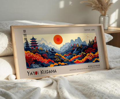 Yayoi Kusama Inspired Japanese Landscape Print: Red Sun Art