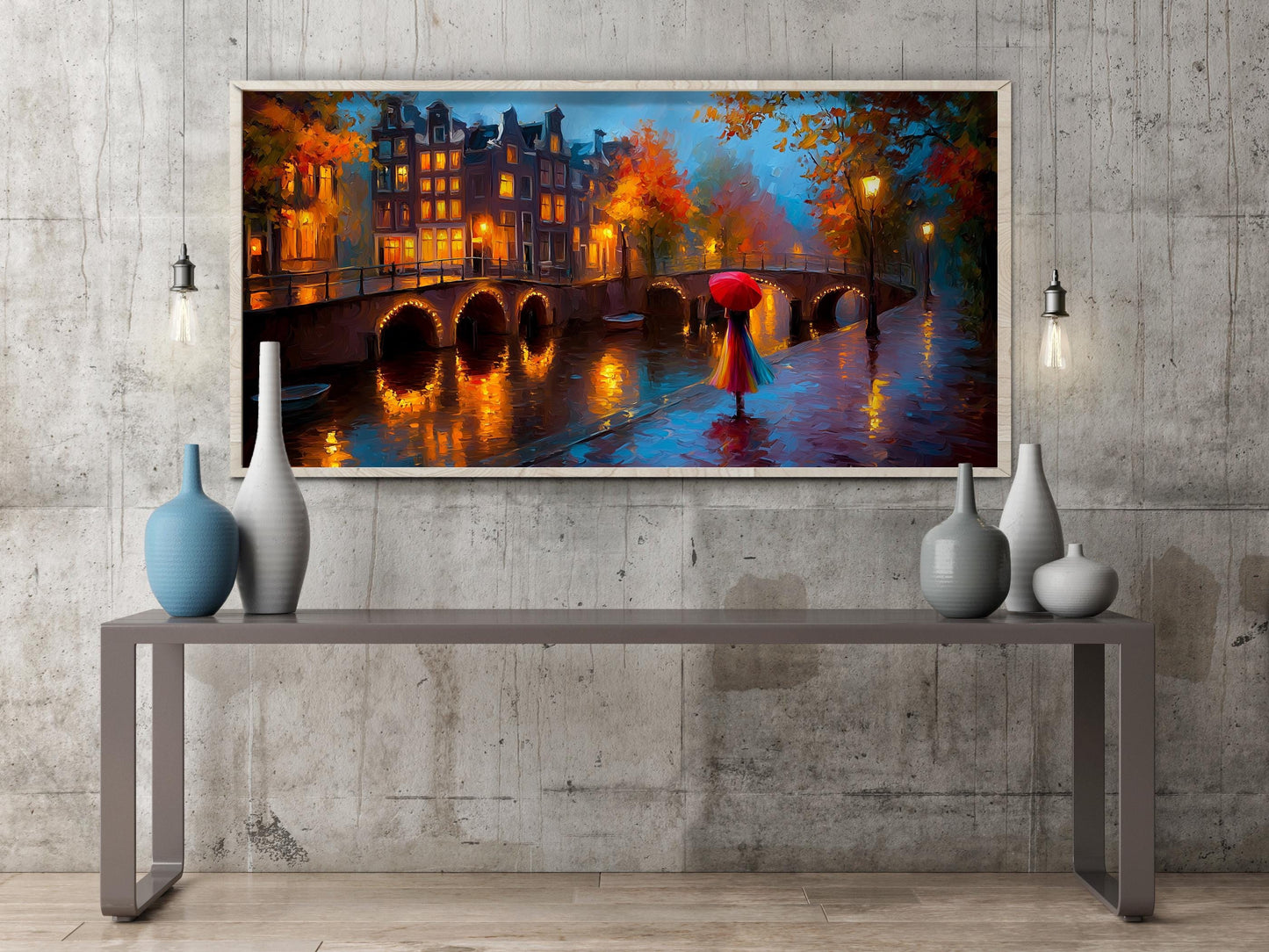 Red Umbrella Amsterdam City Panoramic Print