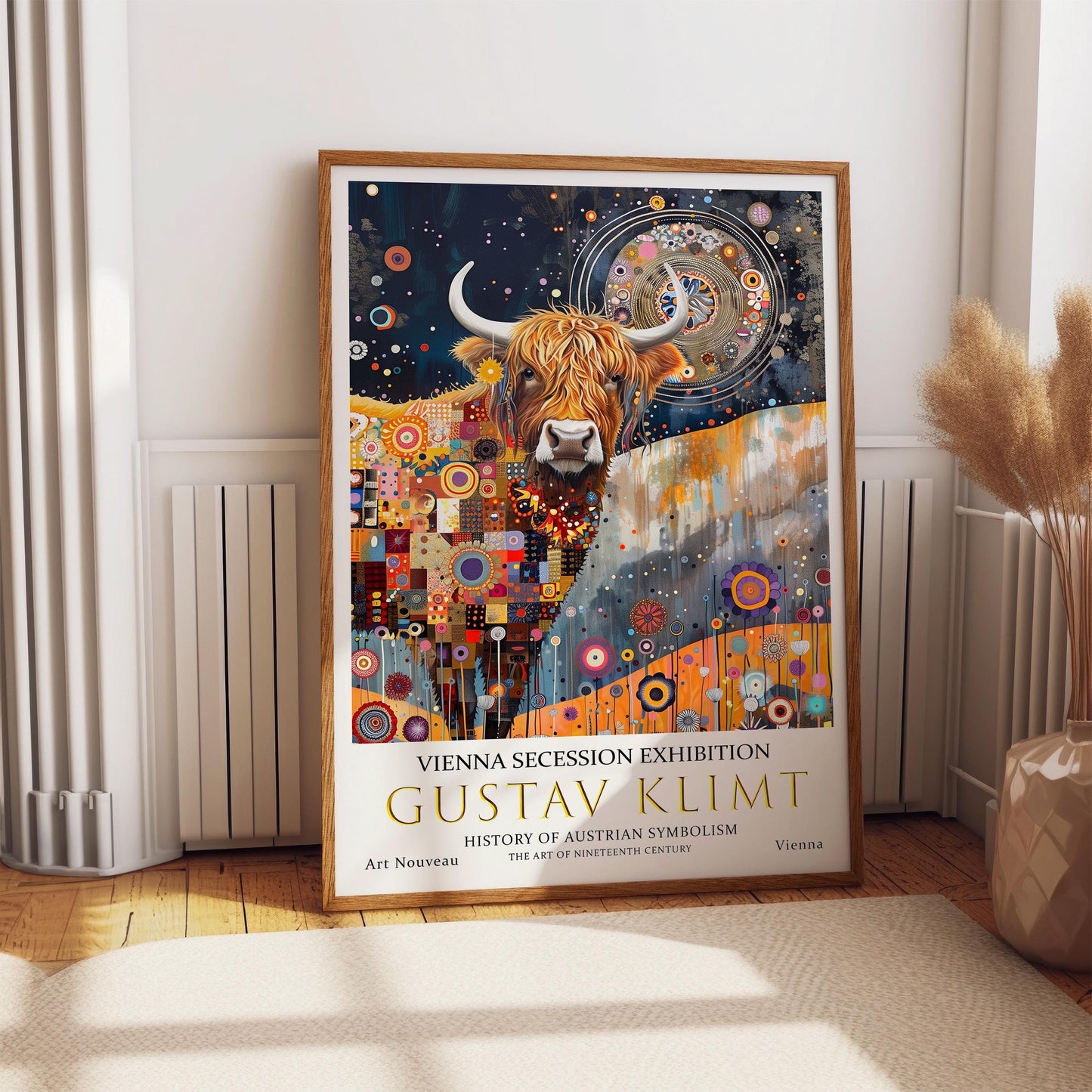 Gustav Klimt Print - Highland Cow Art Nouveau Unframed Art Poster, Premium Paper