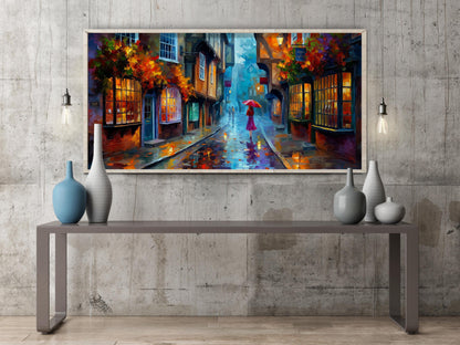 York Shambles Art Print – Rainy York Wall Art – Colourful Umbrella Panoramic Print