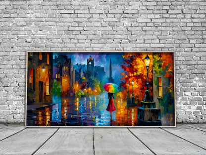 Princes Street Edinburgh Print – Scotland Panoramic Print – Impressionist Oil Painting