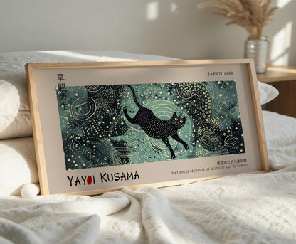 Yayoi Kusama Panoramic Print – Cosmic Night Poster – Japanese Black Cat